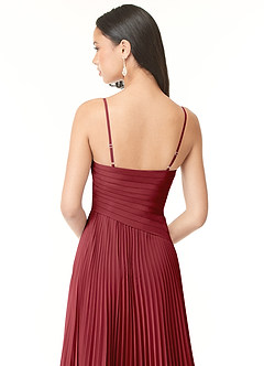 Azazie Vini Bridesmaid Dresses Pomegranate A-Line V-Neck Pleated Chiffon Dress image5