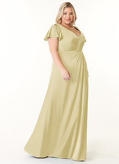 Azazie Soren Bridesmaid Dresses Lemon Sorbet A-Line Pleated Stretch Satin Dress image10