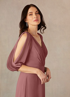 Azazie Bronwyn Kleider für die Brautmutter A-Linie V-Hals Gerüscht Chiffon Kleid Wüstenrose image3