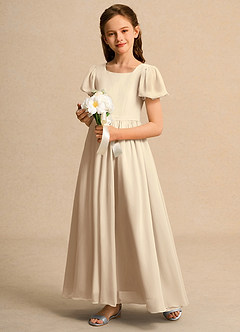 Azazie Joss Flower Girl Dresses Champagne A-Line with Sleeves Chiffon Dress image11