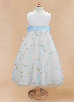 Azazie Pollie Flower Girl Dresses Sky Blue Sky Blue A-Line Bow Tulle Dress image11