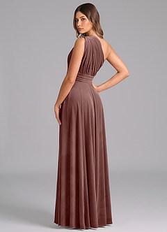 Azazie Charlize Bridesmaid Dresses Espresso A-Line One Shoulder Velvet Dress image2