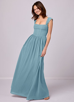 Barbie ♥ Azazie Bridesmaid Dresses Moody Blue A-Line Corset Chiffon Dress image2