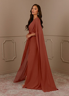 Azazie Isa Mère de la mariée Robes Robe Trapèze en Mousseline de soie Col V plissé Auburn image8