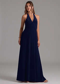 Azazie Tessie Bridesmaid Dresses Dark Navy A-Line Pleated Velvet Dress image4