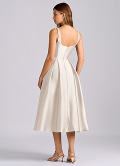 Azazie Amalie Bridesmaid Dresses White Alabaster A-Line Pleated Stretch Satin Dress image5
