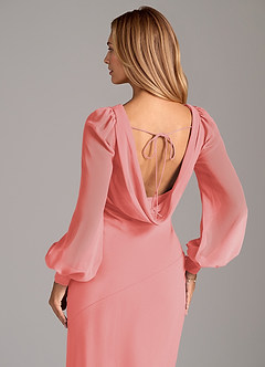 Azazie Jaxine Brautjungfernkleider Meerjungfrau-Linie Langarm Chiffon Kleid Koralle image2