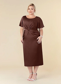Azazie Everlyn Mother of the Bride Dresses Espresso Sheath Pleated Stretch Satin Dress image7