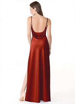 Azazie Alaija Bridesmaid Dresses Rust Mermaid Side Slit Stretch Satin Dress image4