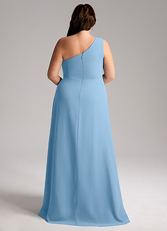 Azazie Brooke Bridesmaid Dresses Steel Blue A-Line One Shoulder Chiffon Dress image2