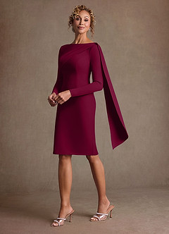 Azazie Merian 신부의 어머니 드레스 컬럼 주름진 스트레치 크레이프 무릎 길이 드레스 image1