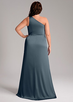 Azazie Phaedra Bridesmaid Dresses Twilight A-Line One Shoulder Stretch Satin Dress image9