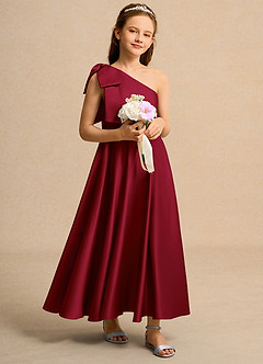 Azazie Guppy Girl Flower Girl Klänningar Klä A-Line i Matt satäng Ena axeln image1