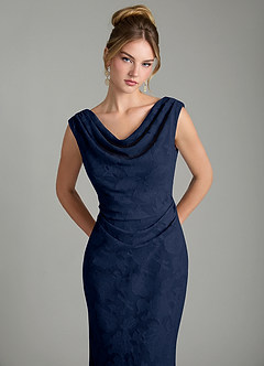 Azazie Kieryn Bridesmaid Dresses Dark Navy Mermaid Pleated Floral Burnout Dress image6