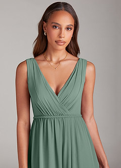 Azazie Tanicia Bridesmaid Dresses Eucalyptus A-Line Pleated Chiffon Dress image5