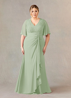 Azazie Carson Mother of the Bride Dresses Dusty Sage A-Line V-Neck Lace Chiffon Dress image6