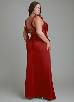 Azazie Jessamine Bridesmaid Dresses Pomegranate Sheath Corset Stretch Satin Dress image9