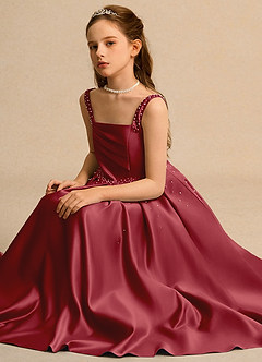 Azazie Mochi Girls Formal Robe Demoiselle D'honneur Fillette Robe Princesse en Mat Satiné Plissée Grenade image3