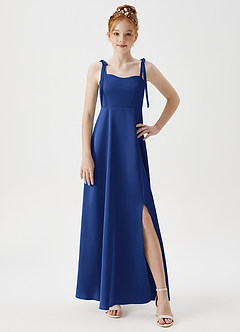 Azazie Rosey Junior Robe Trapèze en Satin extensible Encolure en Forme de Cœur Bleu Roi image5
