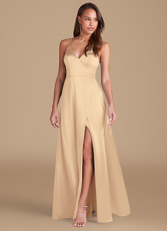 Azazie Maksim Bridesmaid Dresses Gold A-Line Metallic Satin Dress image4
