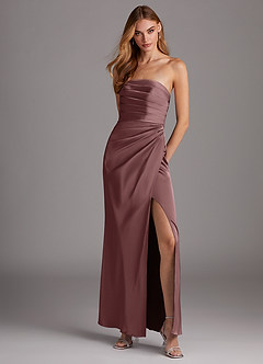 Azazie Lexie Bridesmaid Dresses Vintage Mauve Sheath Strapless Stretch Satin Convertible Dress image1