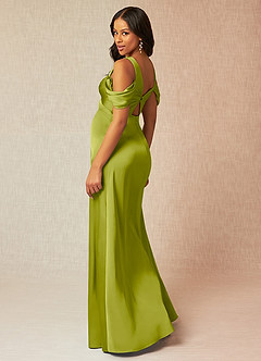 Azazie Rhea Robes de demoiselle d'honneur de maternité Robe Trapèze Épaule nue plissée Longueur ras du sol Satin extensible image5