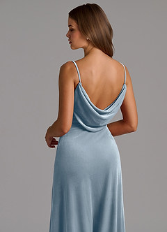Azazie Olaine Final Sale Dusty Blue A-Line Pleated Velvet Dress image7