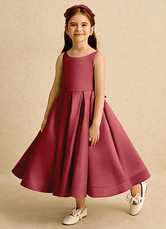 Azazie Babs Blumenmädchenkleider Ballkleid Plissee Matte Satin Kleid Granatapfelrot image8