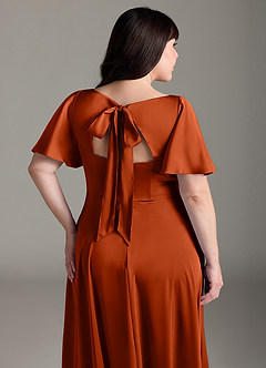 Azazie Kimber Bridesmaid Dresses Paprika A-Line Ruched Stretch Satin Dress image12