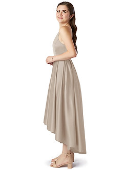Azazie Jemima Junior Frost A-Line with Pockets Stretch Satin Dress image3