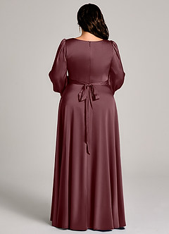 Azazie Leonia Jurken voor bruidsmeisjes Jurk van Stretch Satijn met A-Lijn Lange mouw Sangria image13