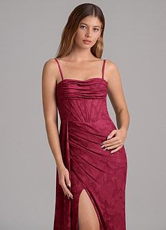 Azazie Amyra Jurken voor bruidsmeisjes Converteerbaar Jurk van Bloemen Burn-out met Zeemeermin Off the Shoulder Bourgondië image2