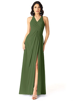 Azazie Danica Bridesmaid Dresses Olive A-Line Pleated Chiffon Dress image1
