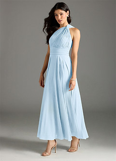 Azazie Charlize At-home Try On Dresses Sky Blue A-Line One Shoulder Chiffon Dress image4