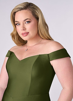 Barbie ♥ Azazie Bridesmaid Dresses Olive A-Line Off the Shoulder Stretch Satin Convertible Dress image11