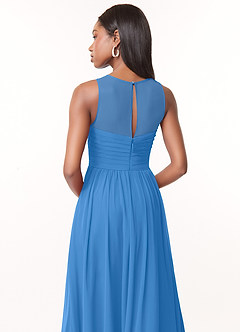 Azazie Nina Bridesmaid Dresses Blue Jay A-Line Pleated Chiffon Dress image3