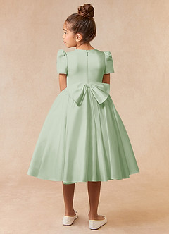Azazie Anirra Flower Girl Dresses Dusty Sage Ball-Gown Pleated Matte Satin Dress image4