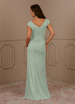 Azazie Roya Mother of the Bride Dresses Dusty Sage Mermaid V-Neck Pleated Mesh Dress image4