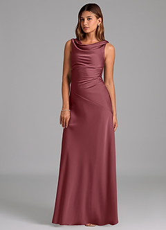 Azazie Nerine Brudtärnklänningar Klä av A-Linje i Stretch Satin Plisserad Desert Rose image1