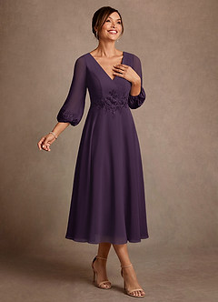 Azazie Ana Abiti per la Madre della Sposa Abito A-Line in Chiffon Pizzo Prugna image2