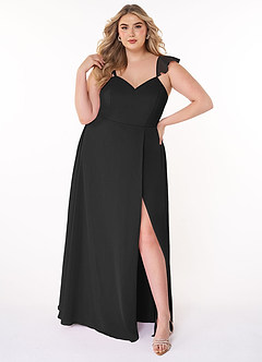 Azazie Everett Bridesmaid Dresses Black A-Line V-neck Ruched Chiffon Dress image6