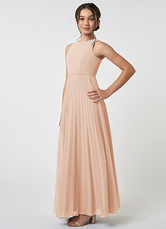 Azazie Lindie Junior A-Linie Plissee Chiffon Kleid Englisches Rosa image3