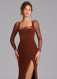 Azazie Megan Jurken voor bruidsmeisjes Jurk van Mesh met Zeemeermin Lange mouw Terracotta image6