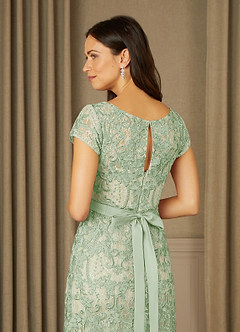 Azazie Dorit Mother of the Bride Dresses Dusty Sage Champagne Sheath Scoop Lace Dress image6