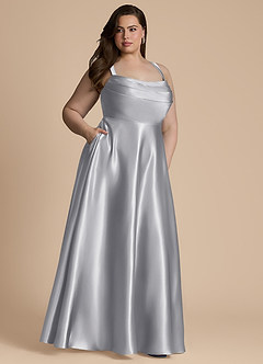 Azazie Shaude Bridesmaid Dresses Silver A-Line Pleated Metallic Satin Dress image12