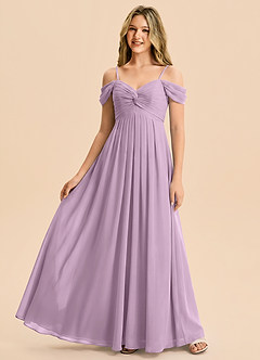 Azazie Kaitlynn Junior Wisteria A-Line Off the Shoulder Chiffon Dress image3