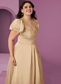 Barbie ♥ Azazie Bridesmaid Dresses Champagne A-Line Ruched Stretch Satin Dress image10