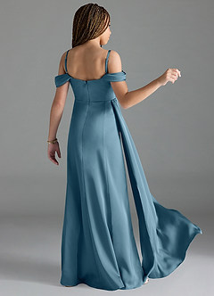 Azazie Amyra Junior Bermuda Sheath Off the Shoulder Stretch Satin Dress image2
