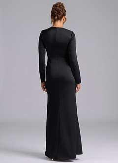 Azazie Valerie Bridesmaid Dresses Black Mermaid Long Sleeve Stretch Satin Dress image2