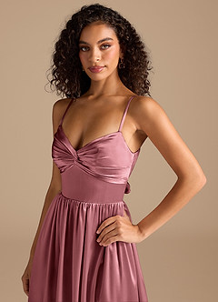 Azazie Zeya Robes de demoiselle d'honneur Robe Trapèze en Satiné métallisé Plissée Rose Du Désert image3
